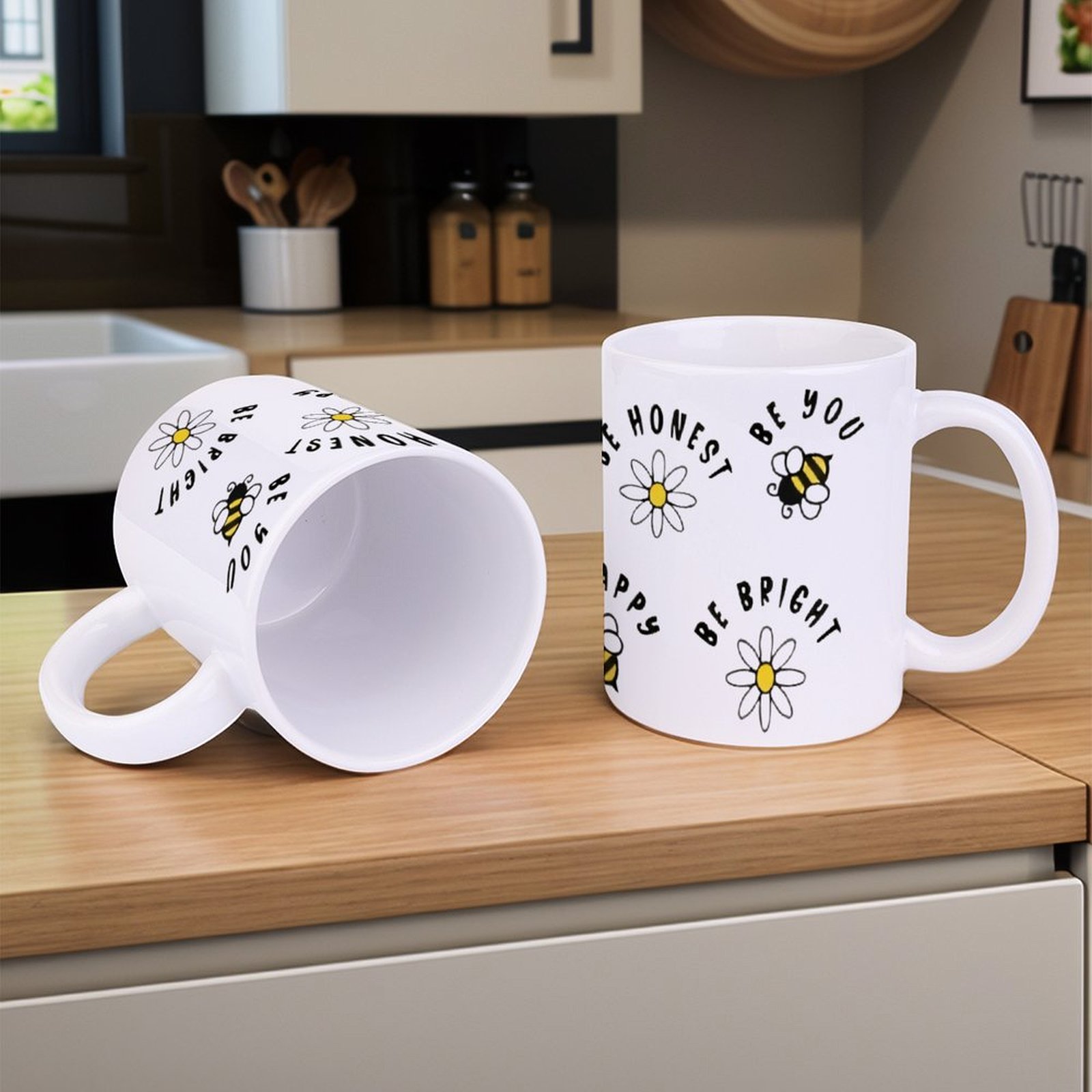 Four Stickers With Bees And Da - Sublimation Mug White incelemesi ve fiyatı