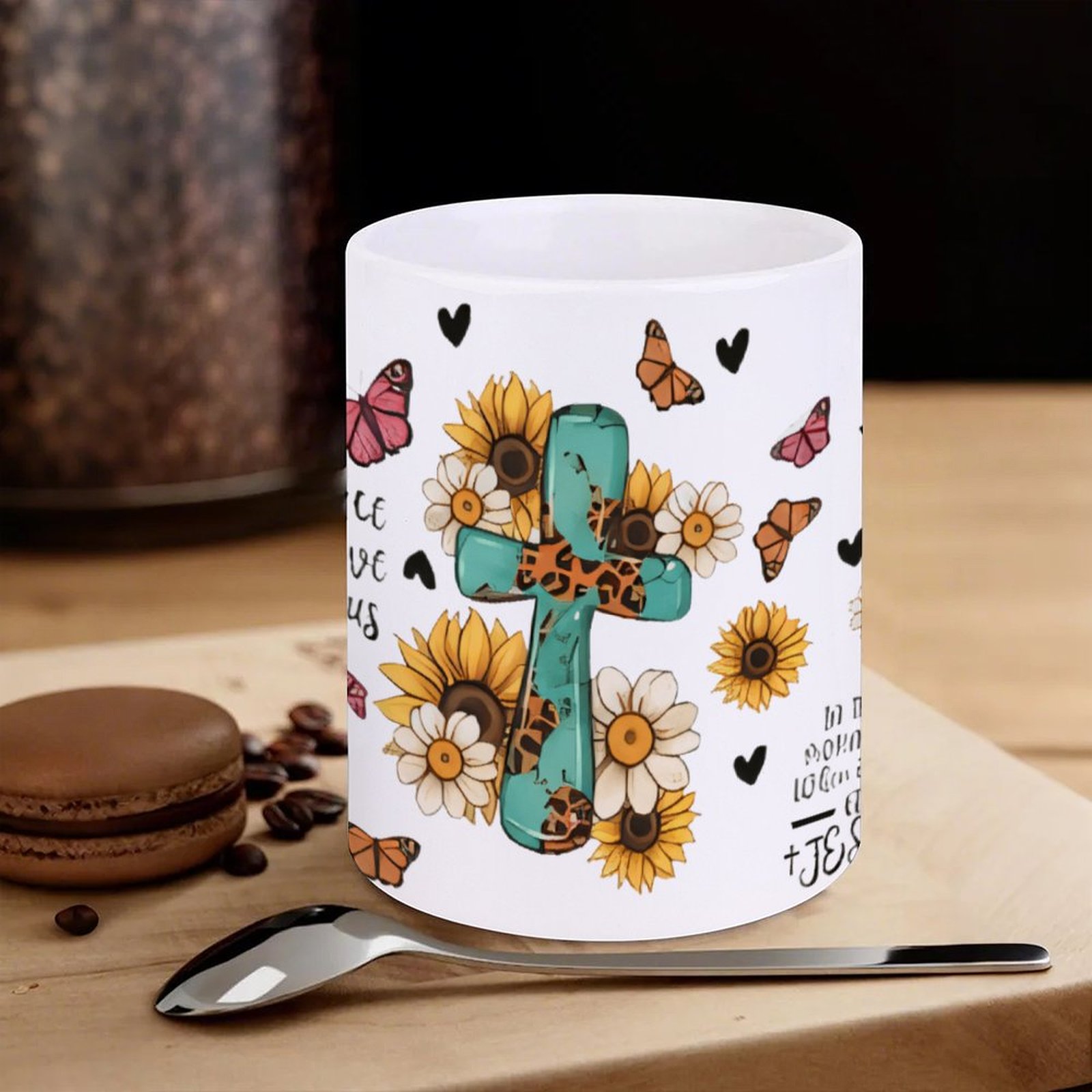 A Cross Surrounded By Sunflowe - Sublimation Mug White incelemesi ve fiyatı