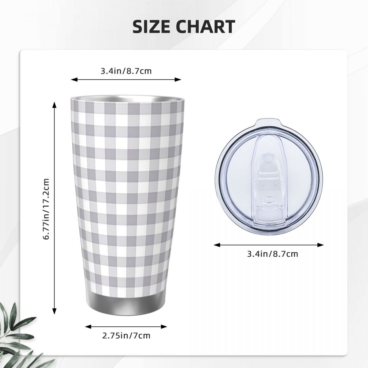 Gray And White Gingham Stainle - Tumbler 20Oz White incelemesi ve fiyatı