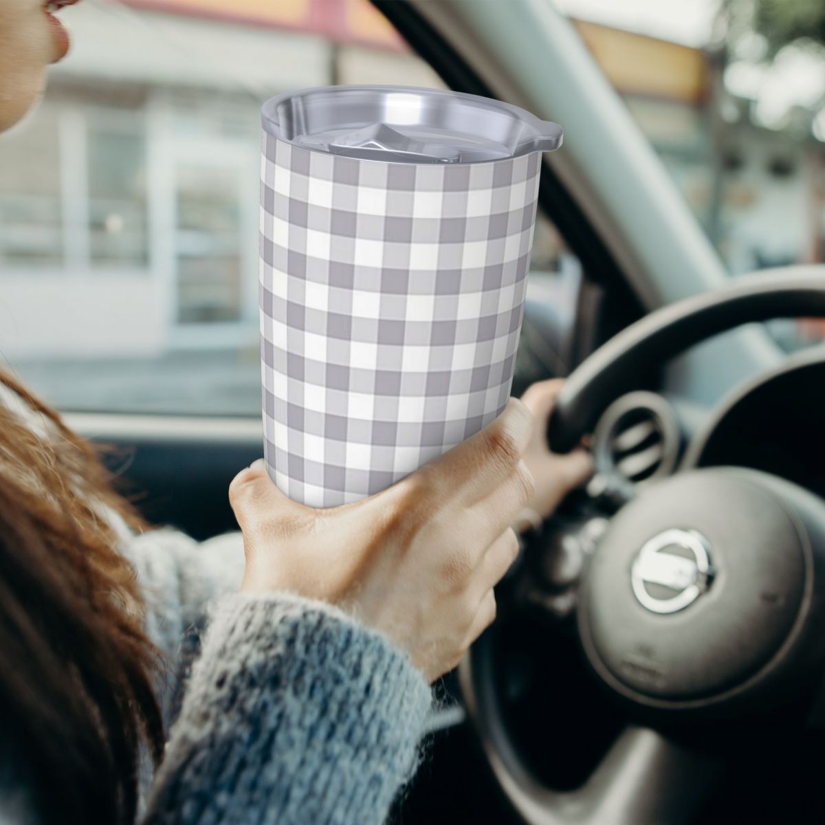 Gray And White Gingham Stainle - Tumbler 20Oz White incelemesi ve fiyatı